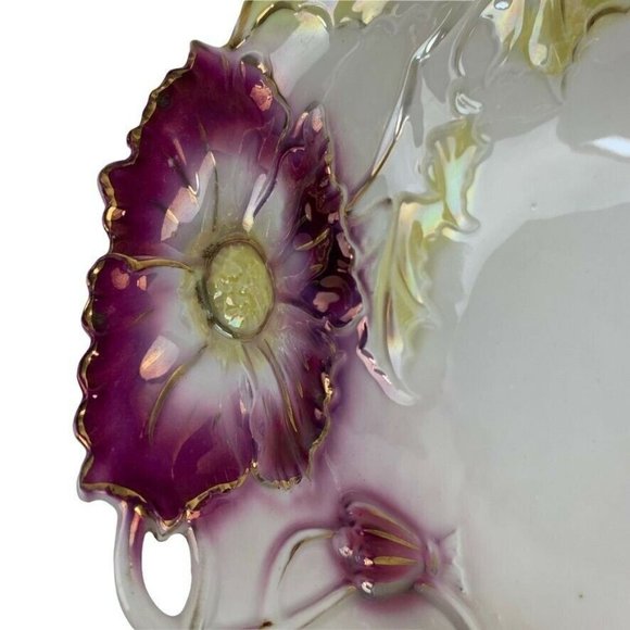 Vintage JPF Germany Serving Bowl 10" Floral Gilded Textured Cottagecore Veggies - Picture 11 of 12